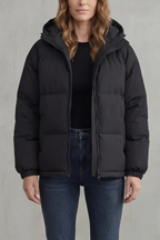 Oversized Hooded Puffer Jacket Zip Front - Oversized Fit