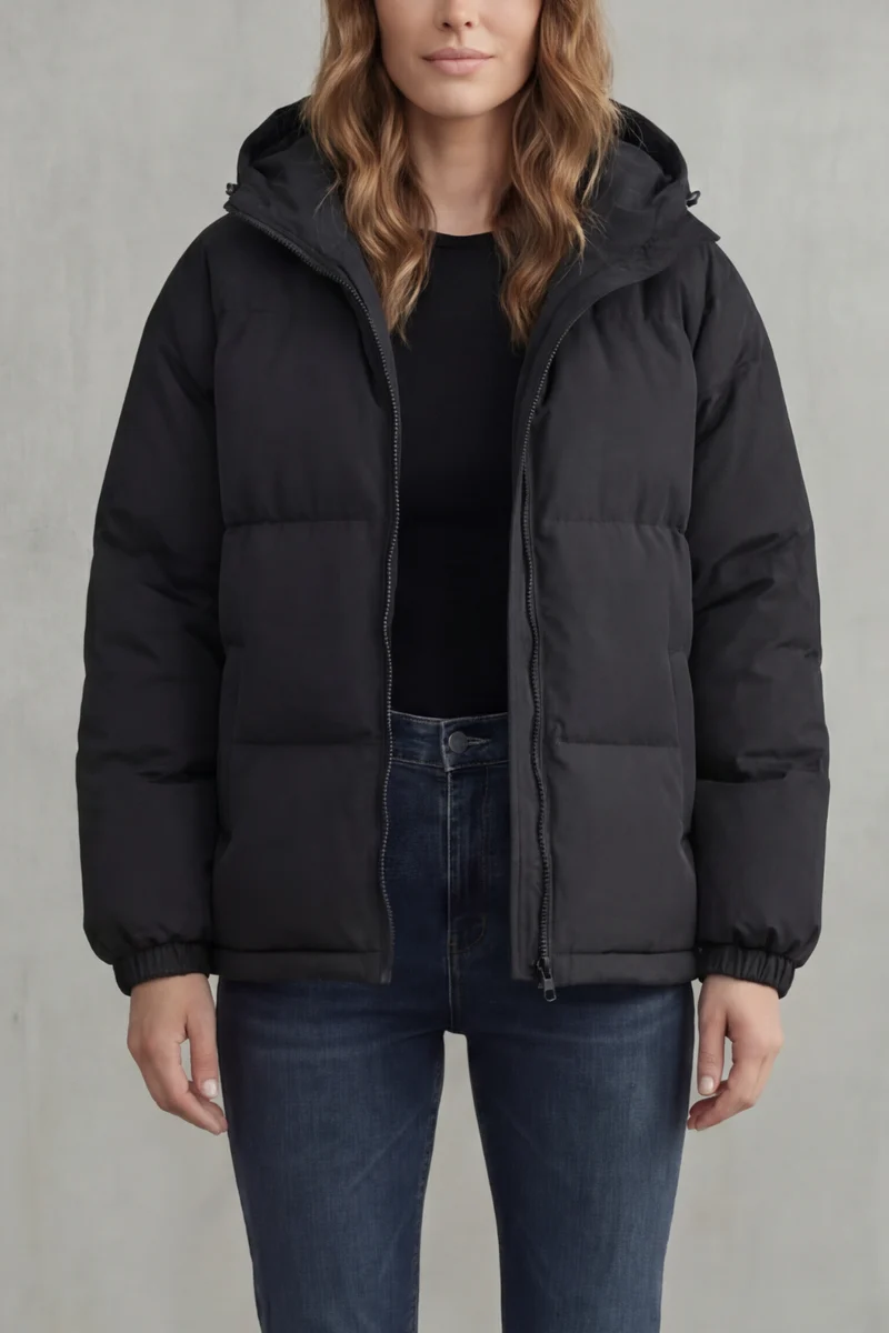 Oversized Hooded Puffer Jacket Zip Front - Oversized Fit