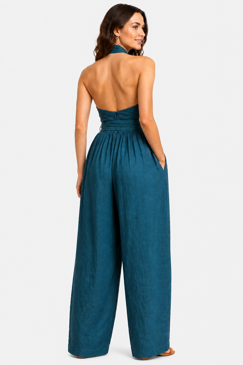 Aveline – Cross-halter sophistication – Wide-leg jumpsuit - Blue - back