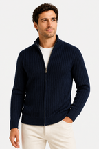 Harrington Oxford | Men's Cardigan Grey Ribbed Knit Lightweight Casual and Formal Design for Men - Blue - front