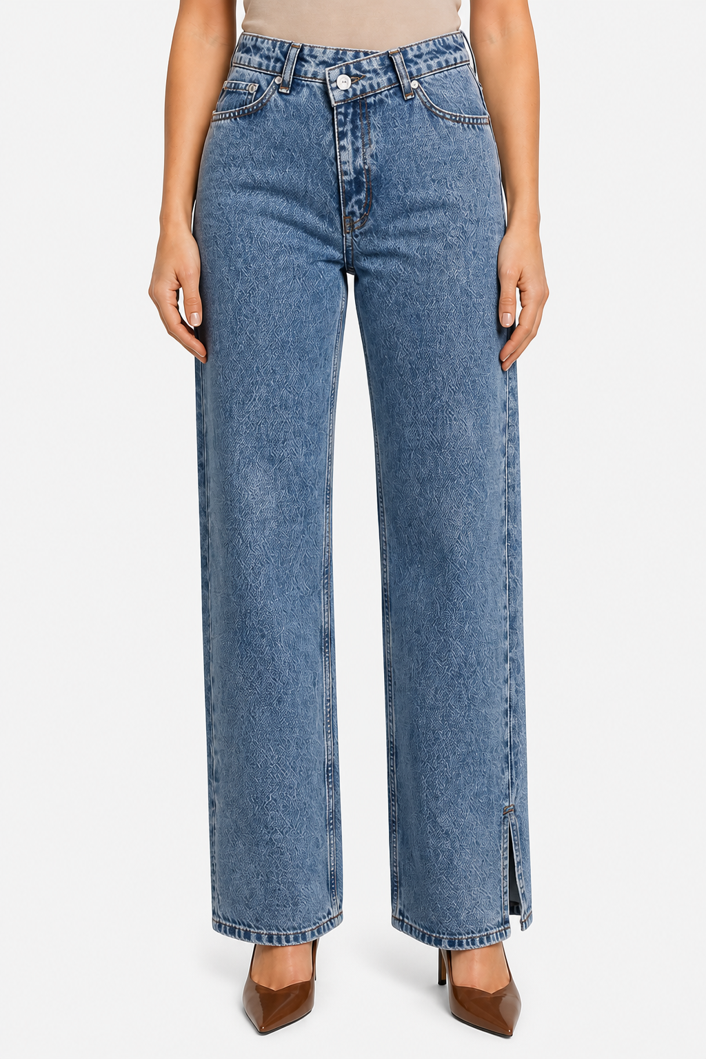 Virezza – Cross button detail – Straight leg jeans - Blue - front