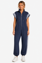 Veloura – Sporty stripe detail – Jumpsuit - Blue - front