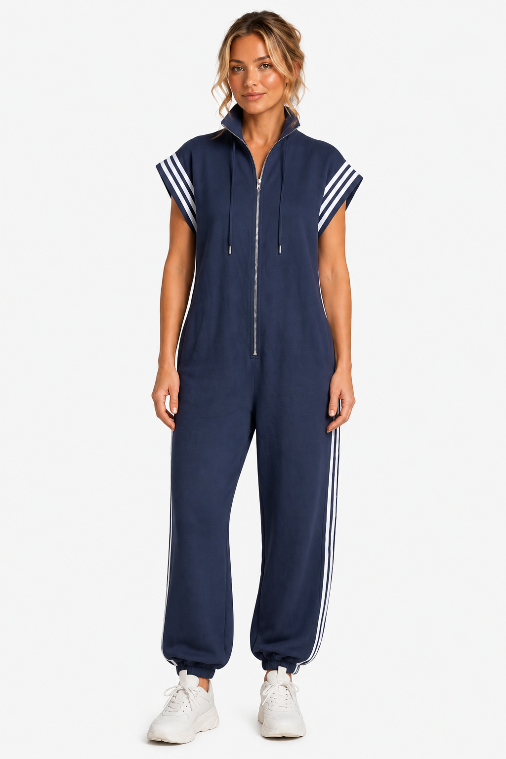 Veloura – Sporty stripe detail – Jumpsuit - Blue - front