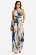 Women’s Printed Wide-Leg Jumpsuit – Relaxed Summer Fit - Blue - front