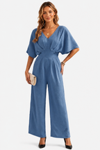 Lunévia – Elegant batwing silhouette – Jumpsuit - Blue - front