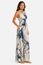 Women’s Printed Wide-Leg Jumpsuit – Relaxed Summer Fit - Blue - side