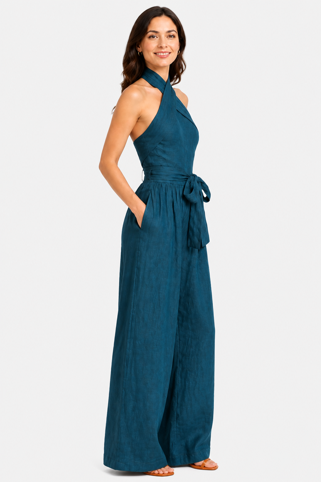 Aveline – Cross-halter sophistication – Wide-leg jumpsuit - Blue - side