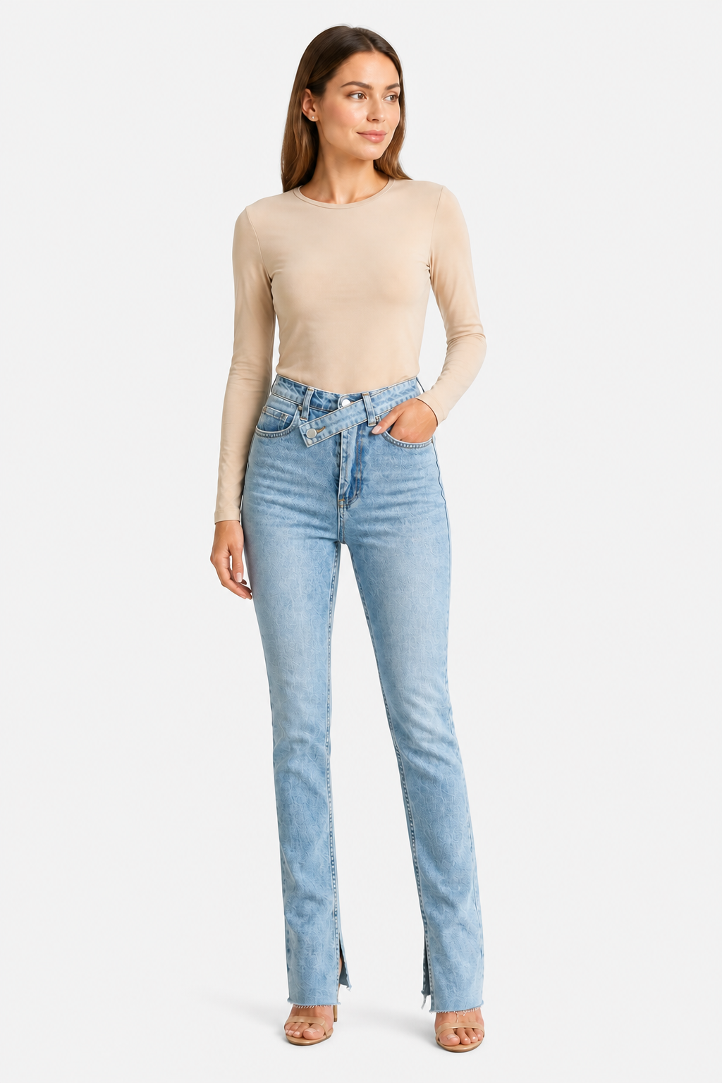 Avelisse – Cross waist detail – Straight leg jeans - Blue - whole body 2