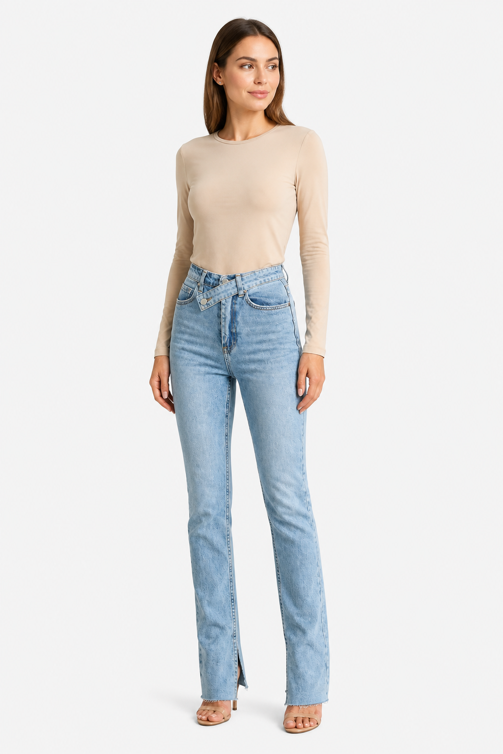 Avelisse – Cross waist detail – Straight leg jeans - Blue - whole body