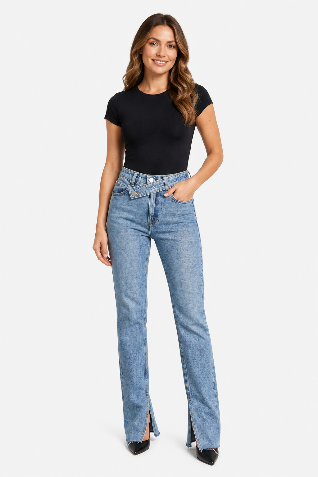 Aurevienne – Cross waist detail – Flare jeans - Blue - whole body