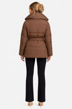 Valmira – Oversized collar – Belted puffer coat - Brown - back