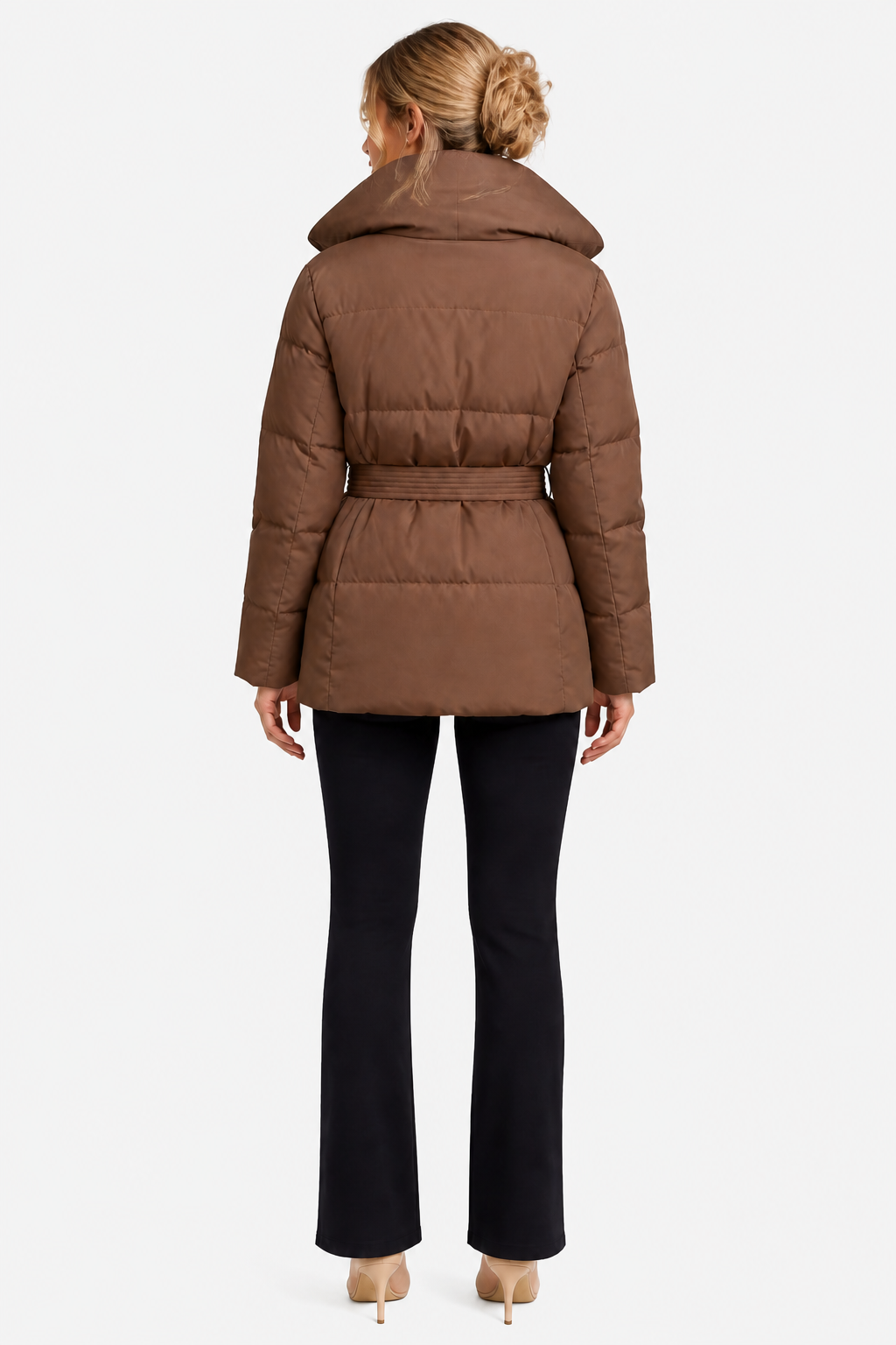 Valmira – Oversized collar – Belted puffer coat - Brown - back