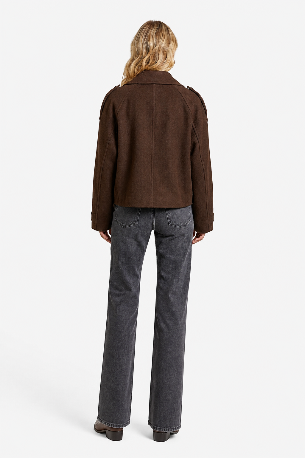 Élise – Double-breasted French Woolen Jacket – Cropped City Coat - Brown - back