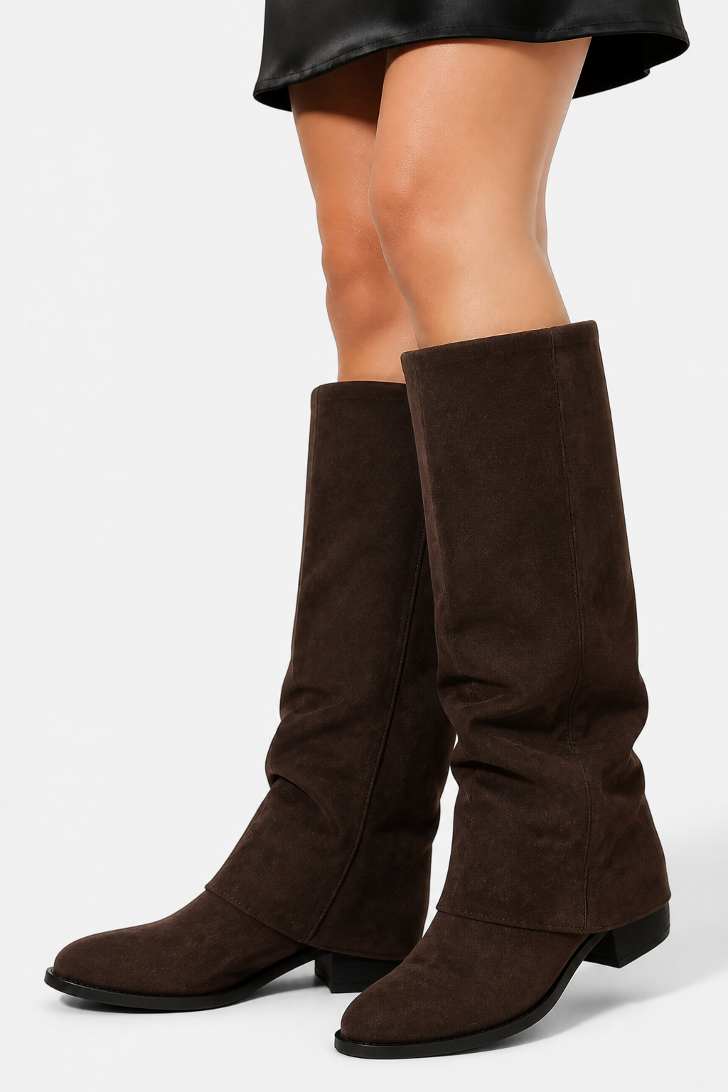 Chunky Heel Knee High Boots Elegant Long Fashion Boots - Brown - detail
