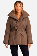 Valmira – Oversized collar – Belted puffer coat - Brown - front