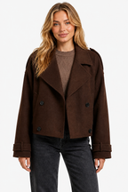 Élise – Double-breasted French Woolen Jacket – Cropped City Coat - Brown - front