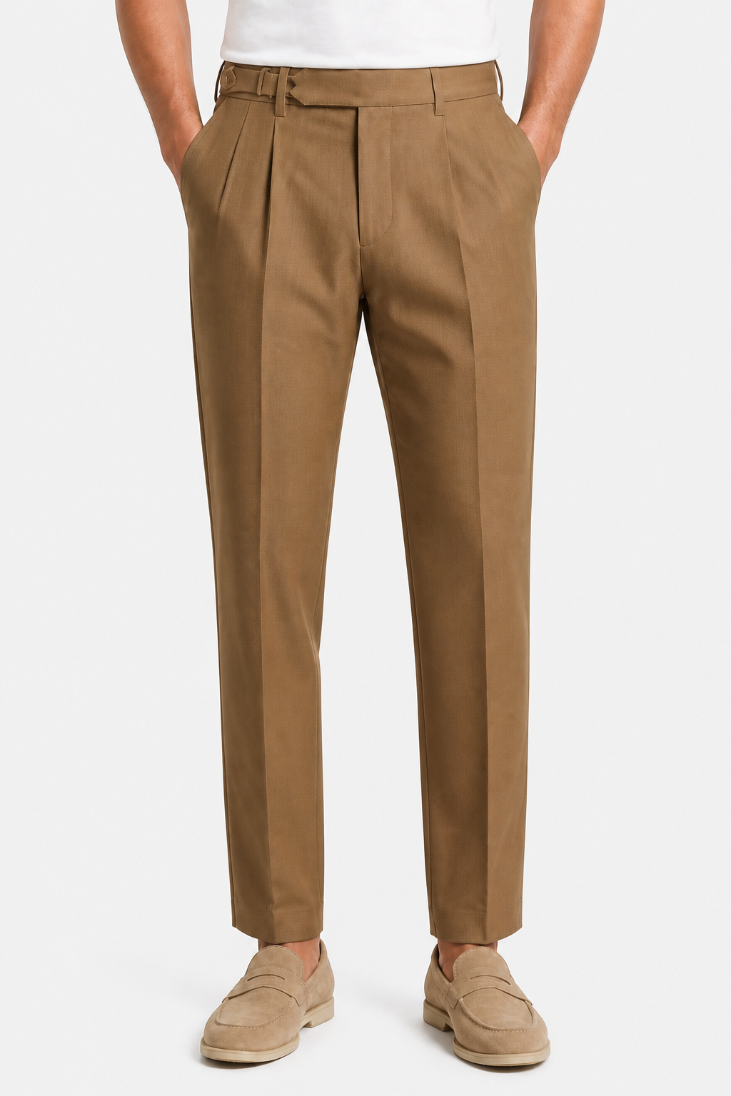 Men's Pleated Trousers - BROWN - front