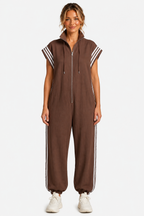 Veloura – Sporty stripe detail – Jumpsuit - Brown - front