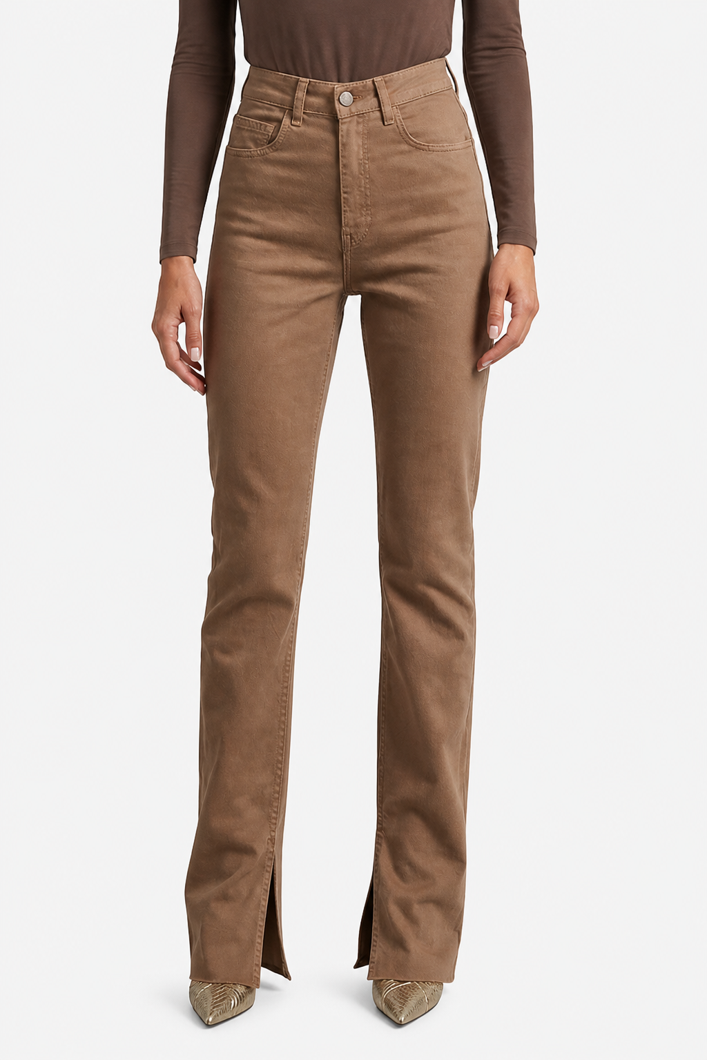 Carmelisse – Sculpted high waist – Flare jeans - Brown - front