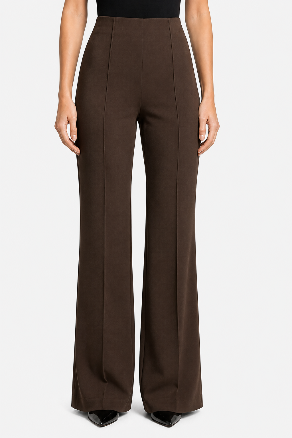 Velizza – Streamlined silhouette – High-waist wide-leg trousers - Brown - front