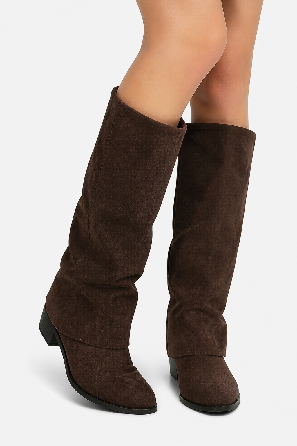 Chunky Heel Knee High Boots Elegant Long Fashion Boots - Brown - front