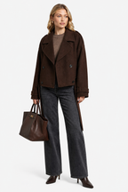 Élise – Double-breasted French Woolen Jacket – Cropped City Coat - Brown - side left