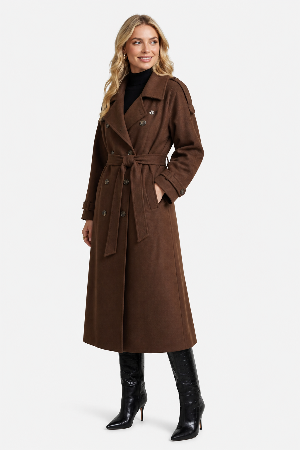 Maubéry – Oversized structure – Wool trench coat - Brown - side left