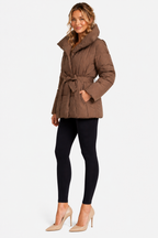 Valmira – Oversized collar – Belted puffer coat - Brown - side right