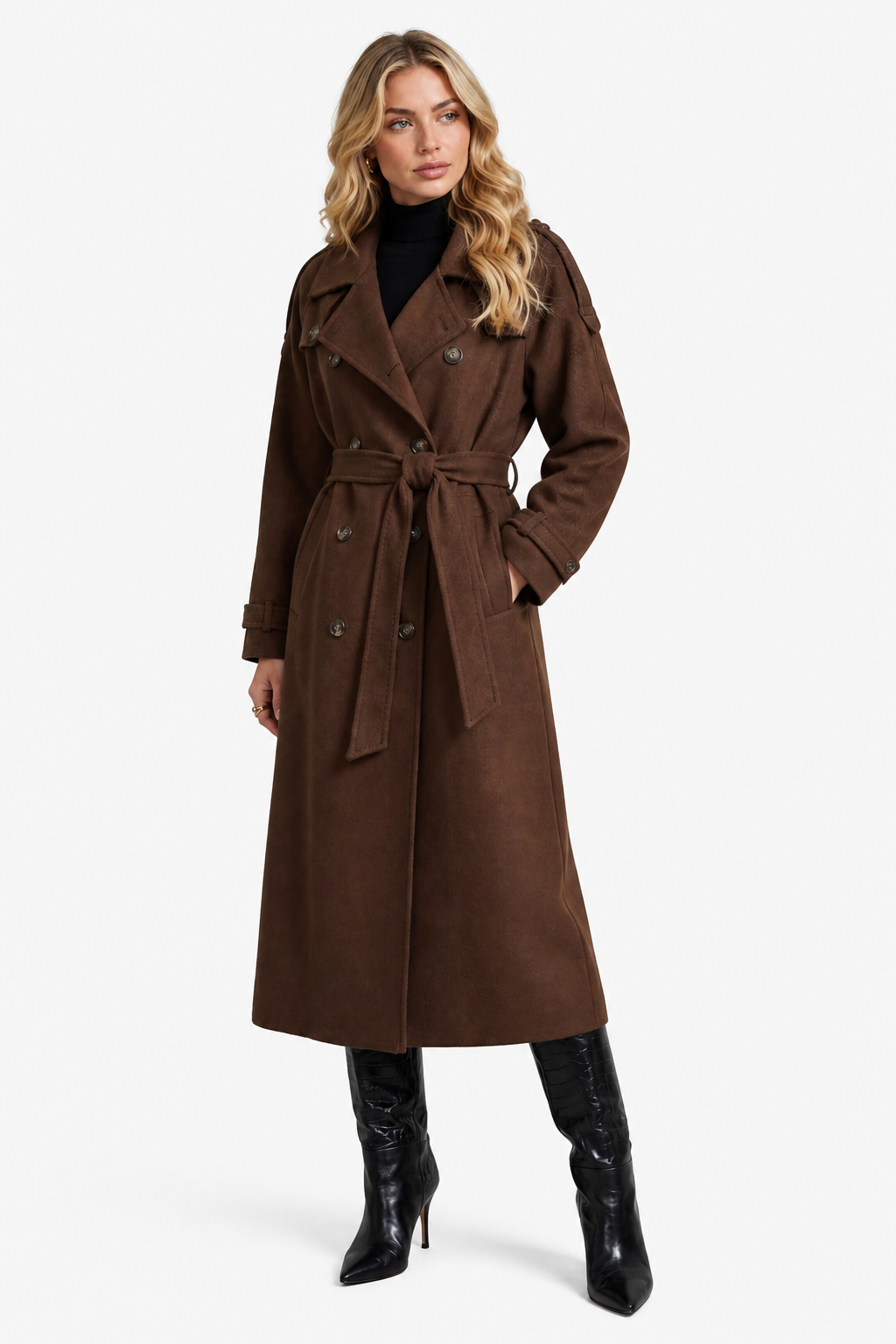 Maubéry – Oversized structure – Wool trench coat - Brown - side right
