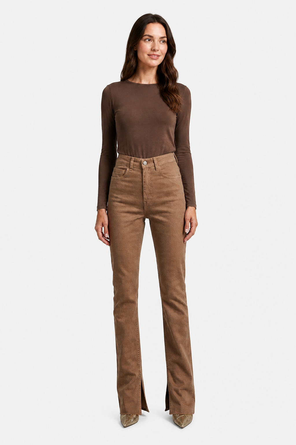 Carmelisse – Sculpted high waist – Flare jeans - Brown - whole body 2