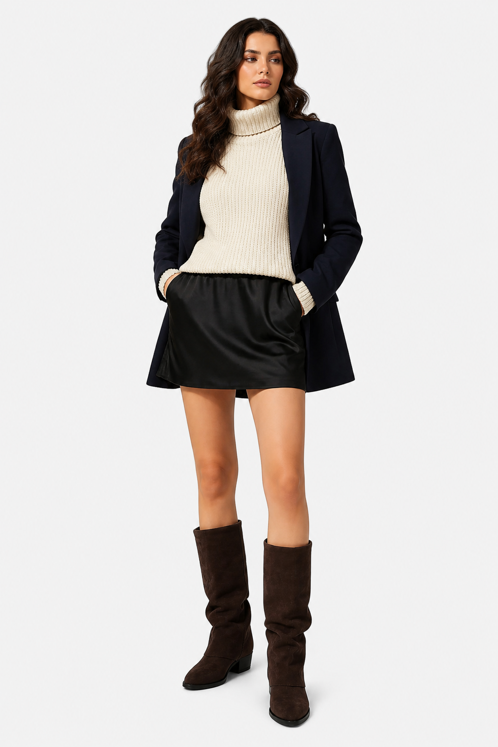 Chunky Heel Knee High Boots Elegant Long Fashion Boots - Brown - whole body