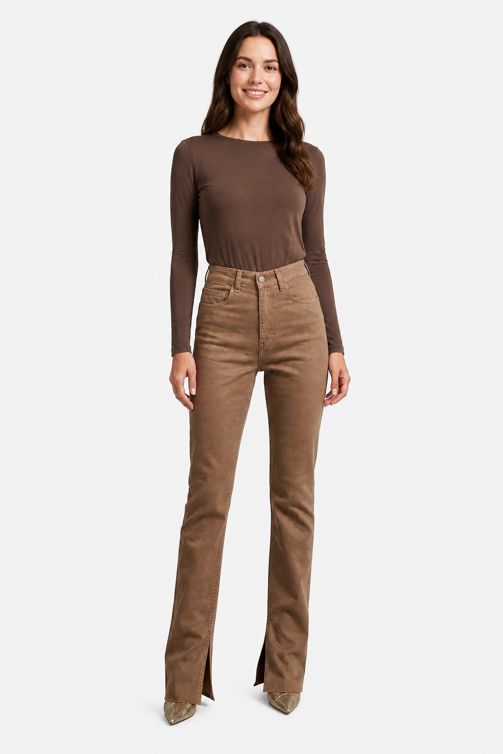 Carmelisse – Sculpted high waist – Flare jeans - Brown - whole body