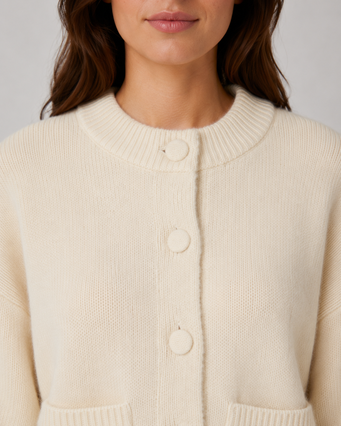 Cropped Chunky Knit Cardigan Patch Pockets - Boxy Fit
