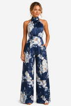 Aurelline – Romantic floral print – Halter jumpsuit - Dark blue - front