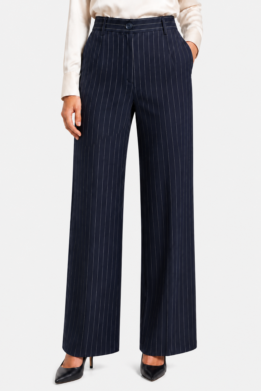 Belloire – Refined pinstripe elegance – Wide-leg trousers - Dark blue - front