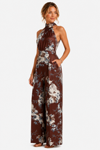 Aurelline – Romantic floral print – Halter jumpsuit - Dark brown - side right