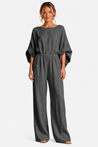 Rosaline – Relaxed bohemian silhouette – Wide-leg jumpsuit - Dark gray - front