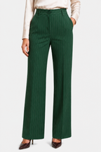 Belloire – Refined pinstripe elegance – Wide-leg trousers - Dark green - front