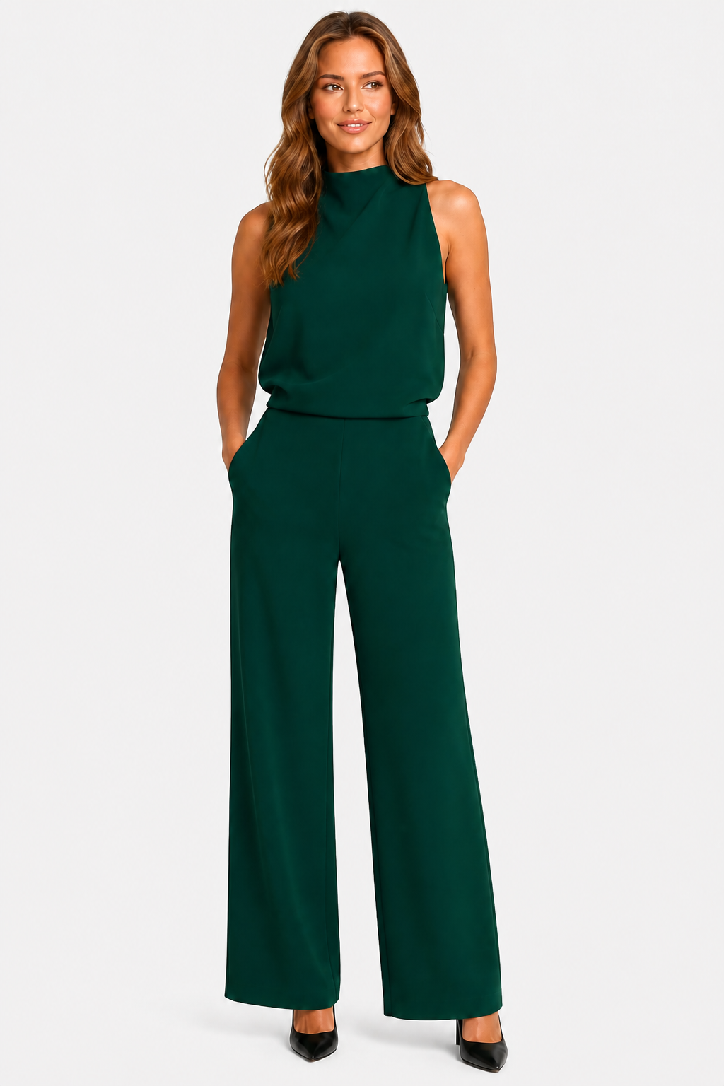 Asymmetric One Shoulder Jumpsuit - Dark green - front