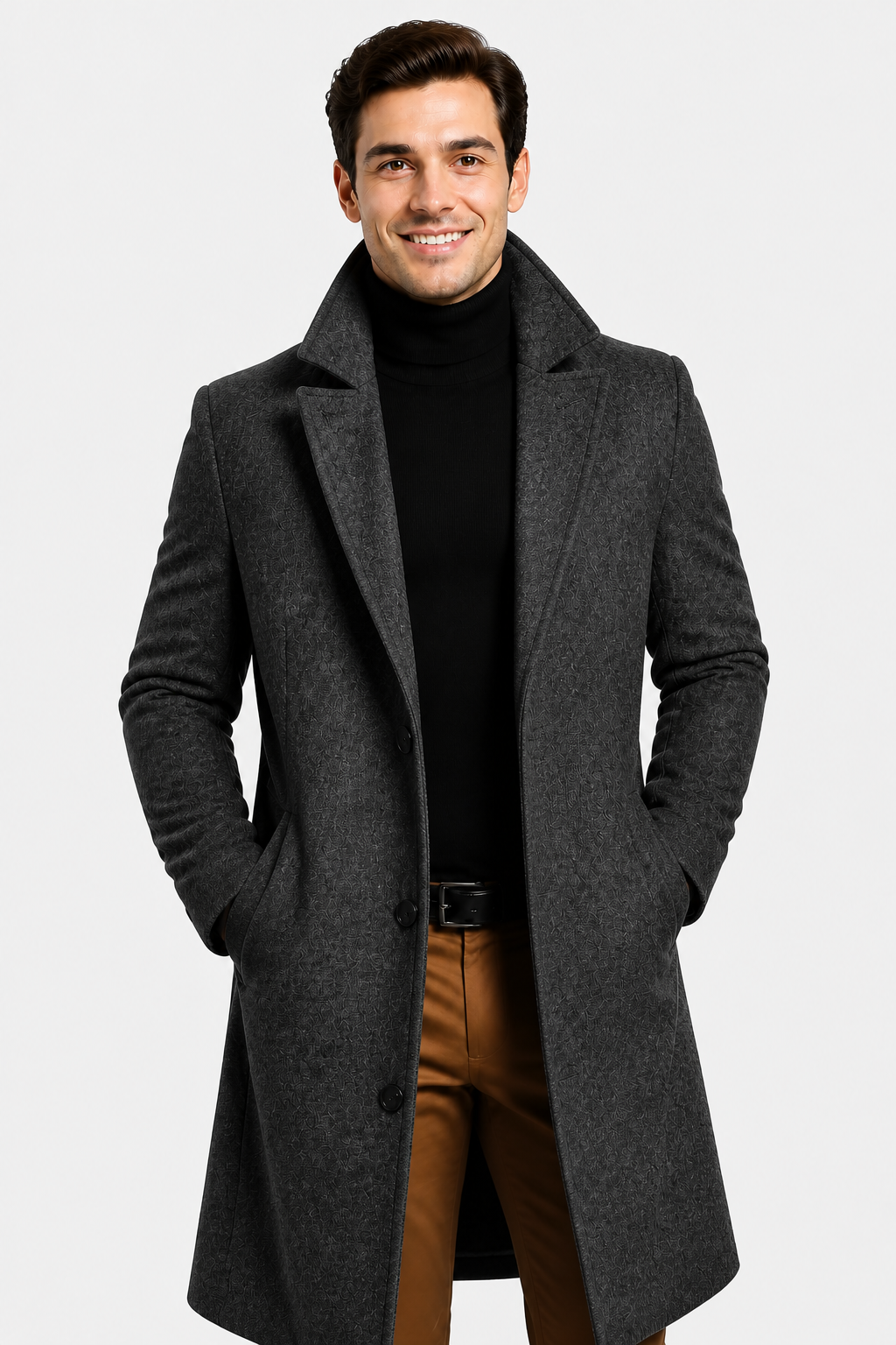 Harrington Oxford | Men's Tailored Overcoat – Classic Long Winter Coat for Smart or Casual Wear - Dark Grey - front
