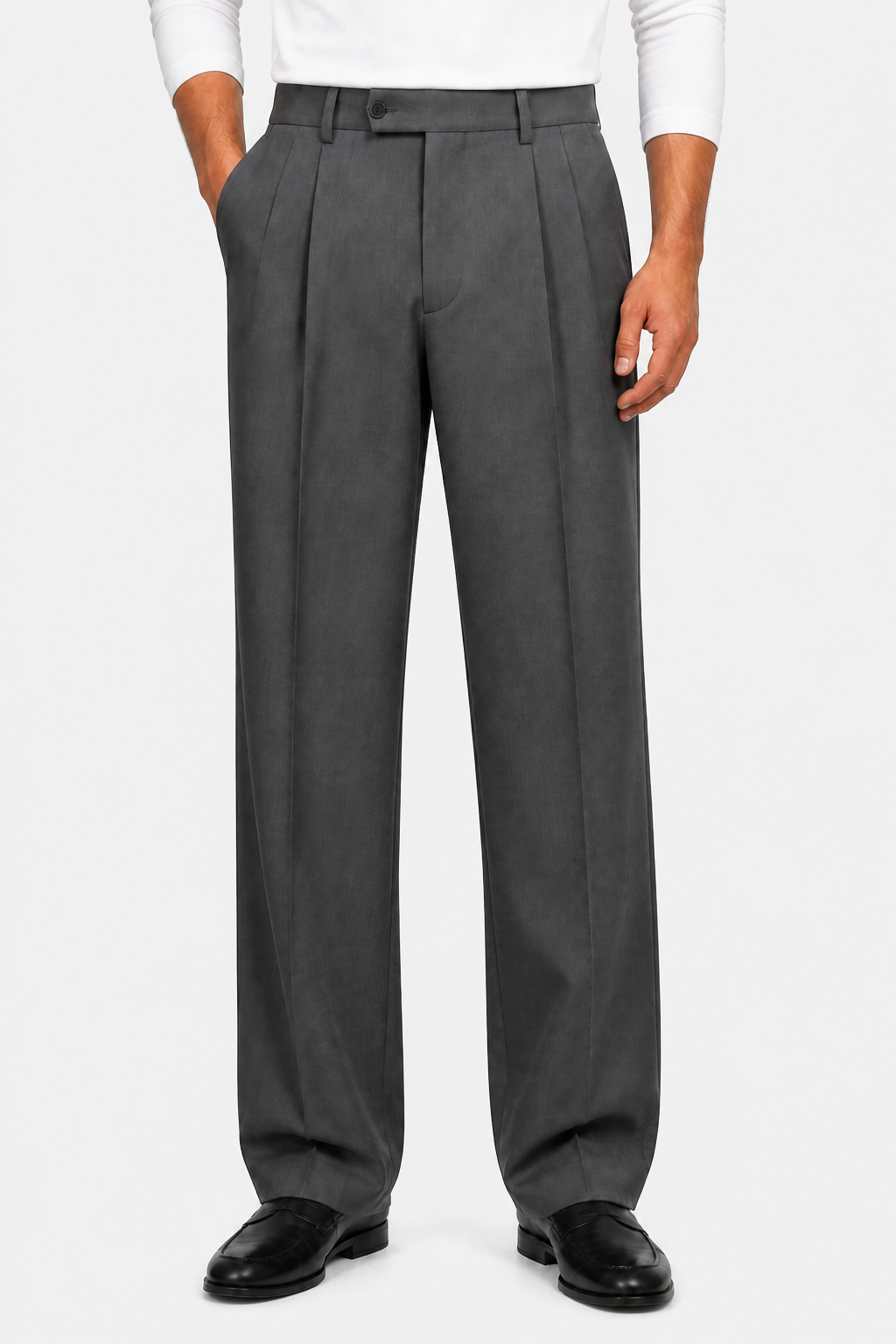 Men's Smart Pleated Trousers - DARK GREY - front
