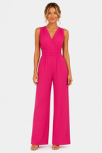 Black Formal Wide Leg Jumpsuit - Dark Pink - front