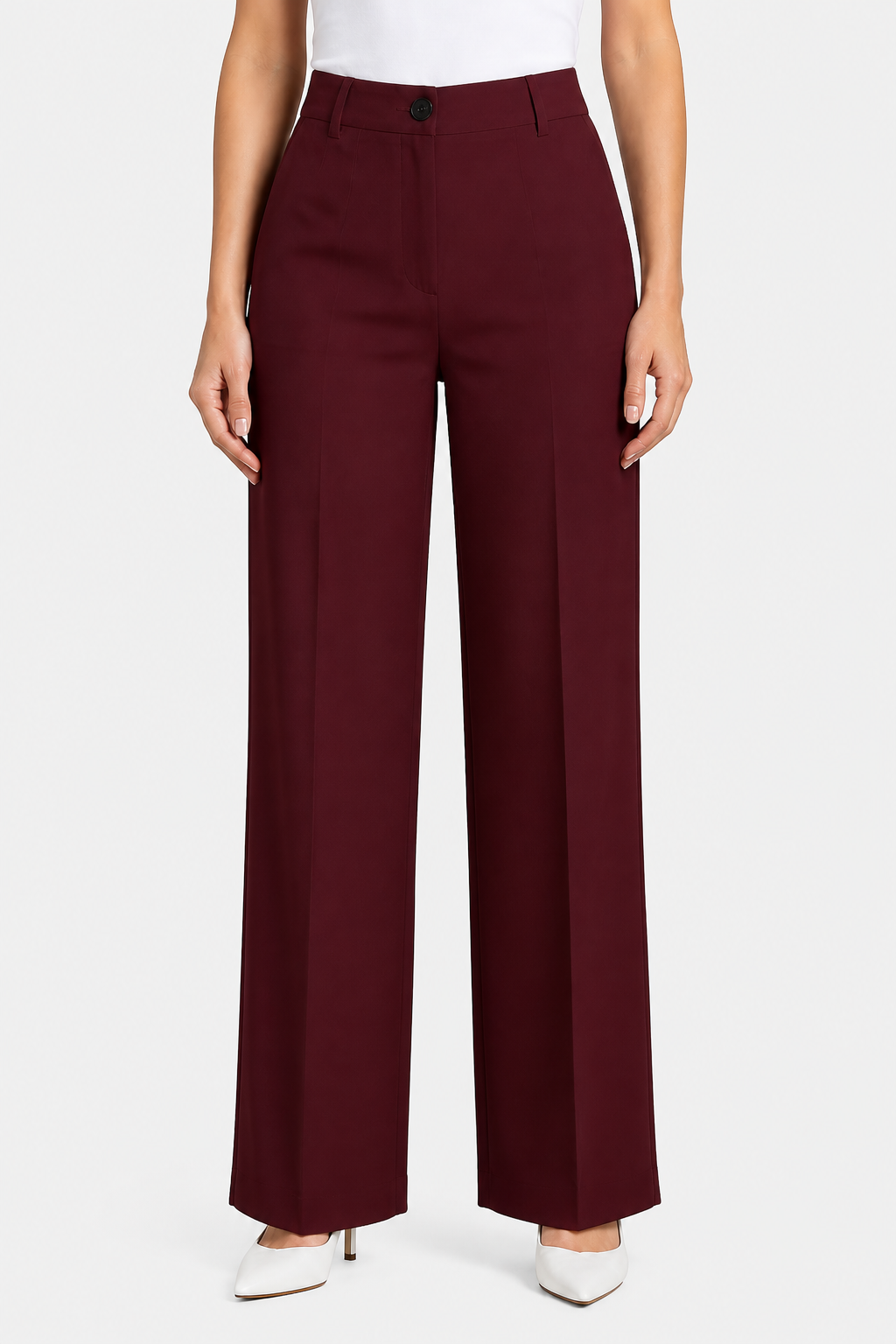 Mirelline – Sleek tailoring – High-waist straight-leg trousers - Dark red - front