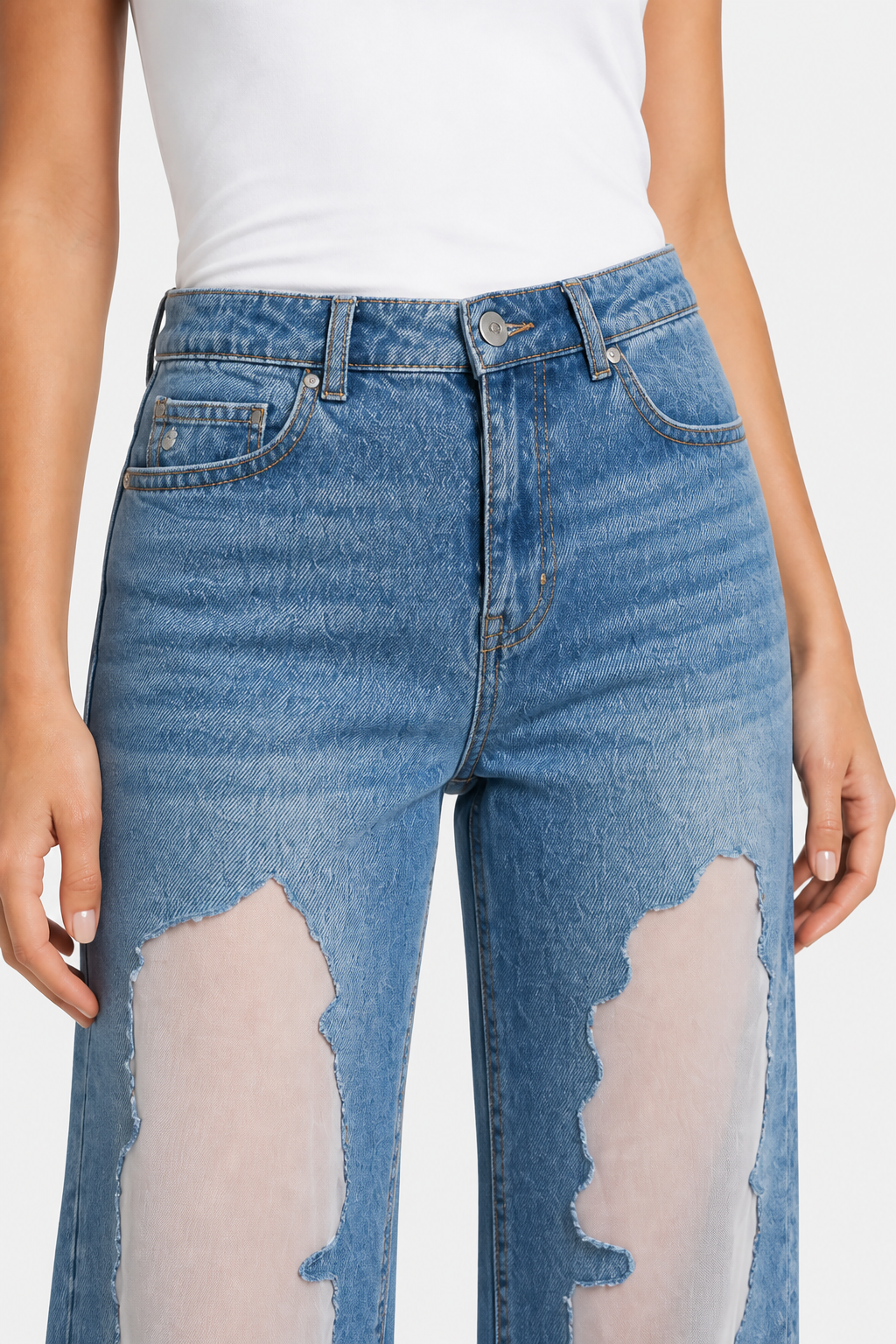 Lunetta – Vintage mesh patchwork – Wide-leg jeans - Default - detail