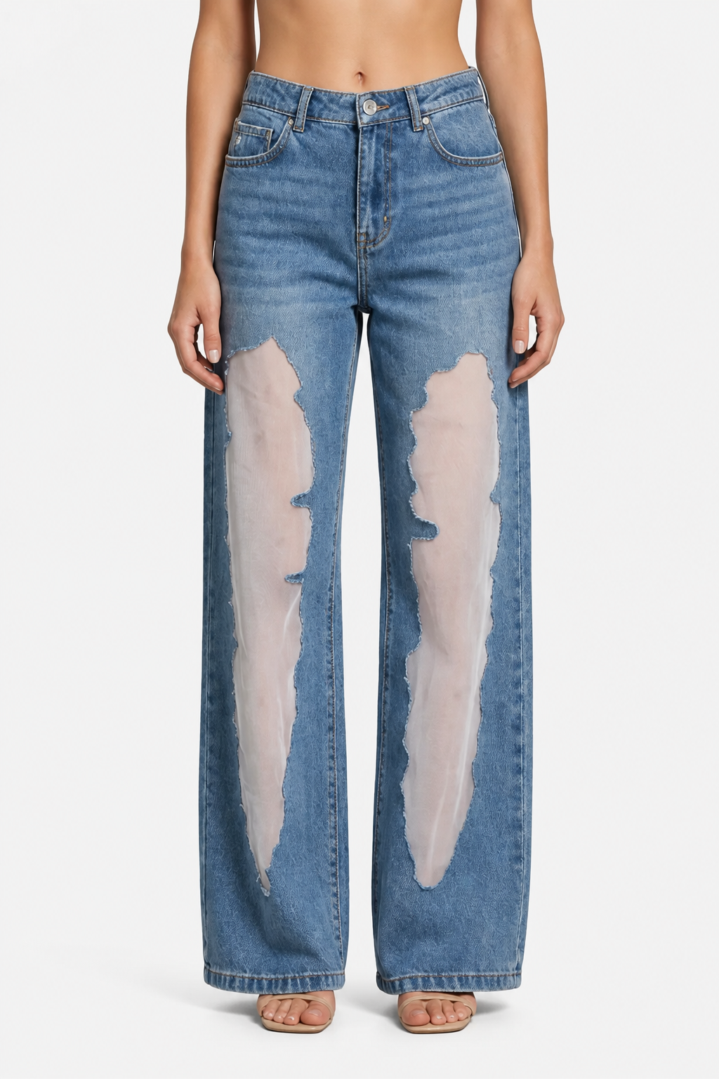 Lunetta – Vintage mesh patchwork – Wide-leg jeans - Default - front