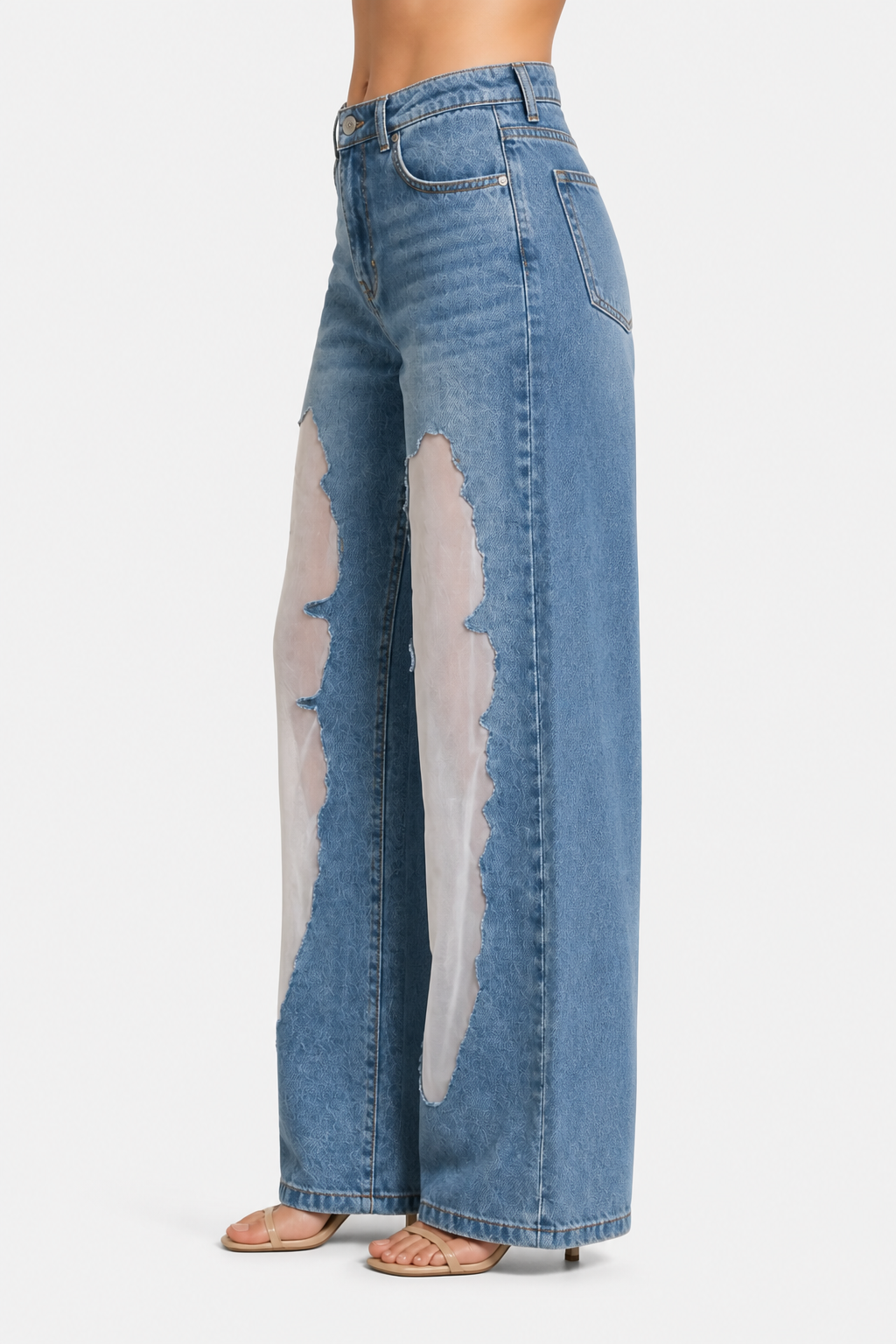 Lunetta – Vintage mesh patchwork – Wide-leg jeans - Default - side