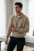 Men's Polo Collar Knit Jumper Long Sleeve - Relaxed Fit