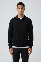 Men's Polo Collar Knit Jumper Long Sleeve - Relaxed Fit