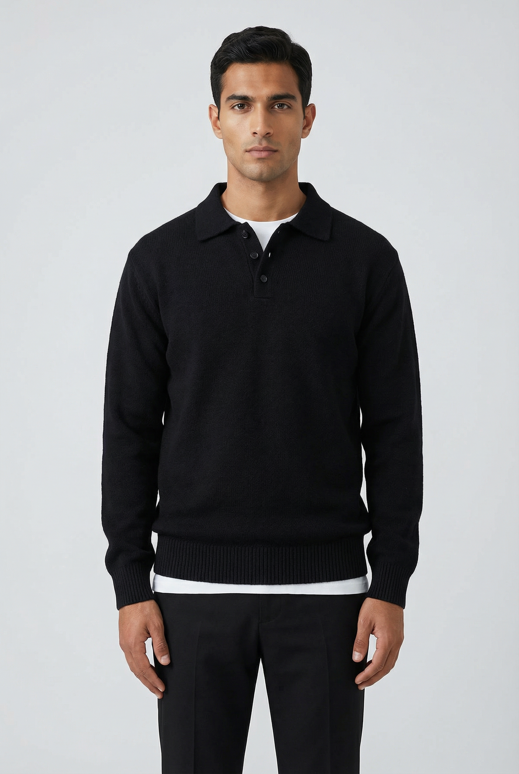 Men's Polo Collar Knit Jumper Long Sleeve - Relaxed Fit