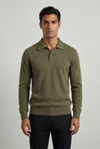 Men's Polo Collar Knit Jumper Long Sleeve - Relaxed Fit